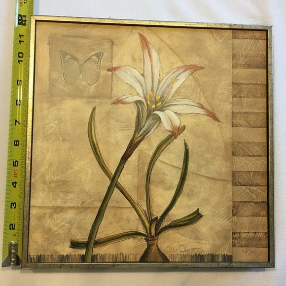 Gold Foil Wood Framed Floral Still Life Print 12" x 12" Lily Tulip Set of 2 - Picture 9 of 12